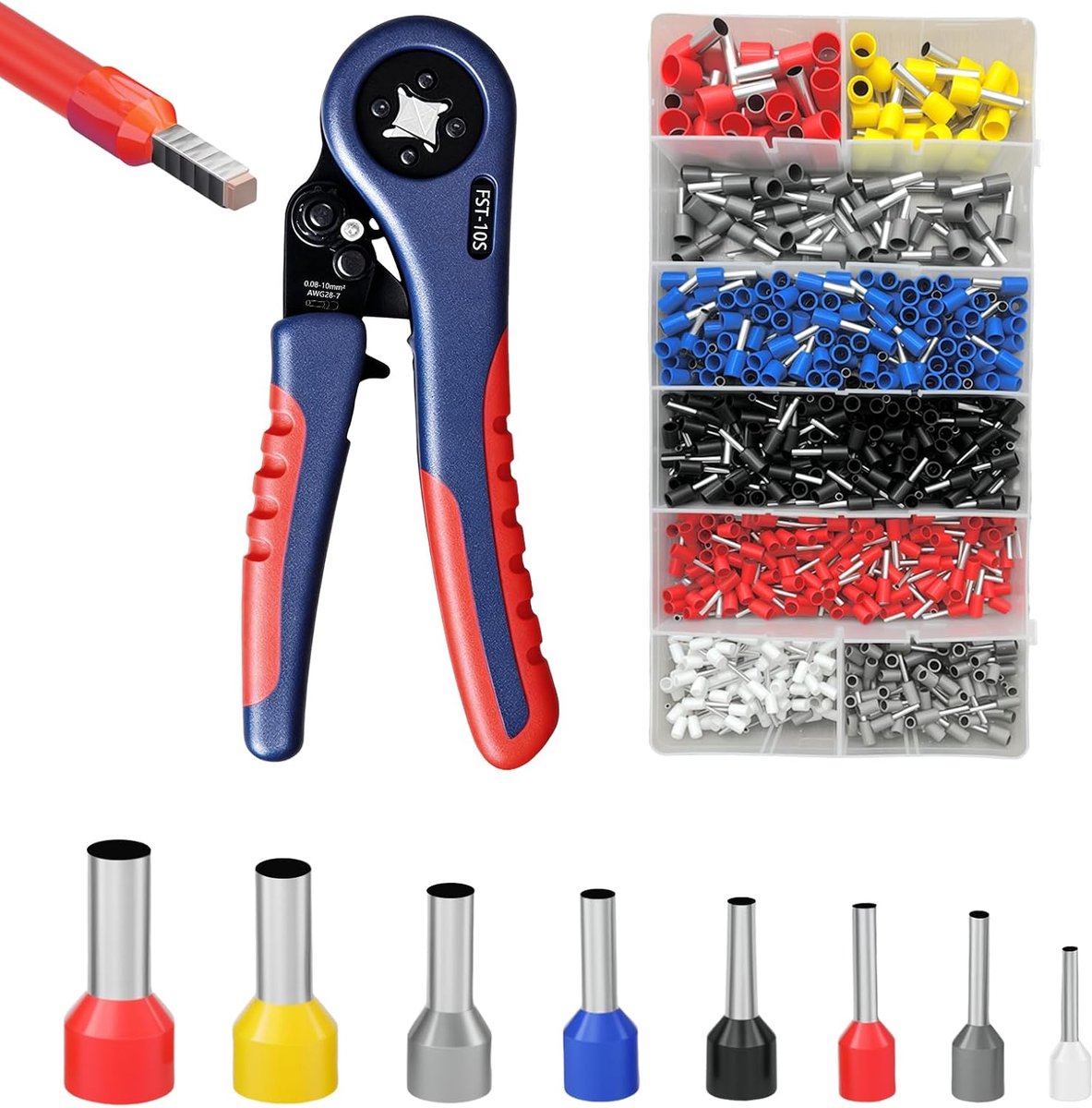 Crimping pliers ferrules set 0.08-10 mm² - 1200 stuks ferrules in assortiment - voor DIY en industrie - ShopVlot