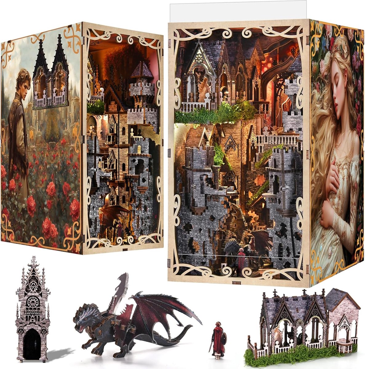 DIY Miniatuur Boekend - Houten Puzzel - Sprookje van Doornroosje - Creatief en decoratief - ShopVlot