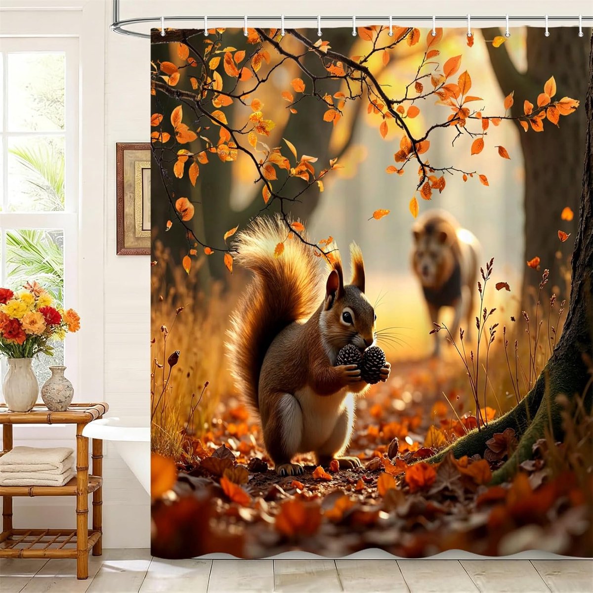 Douchegordijn 72 x 72 Inch - Gouden Bruin Bosdieren - Waterdicht - Perfect voor Badkamer - ShopVlot