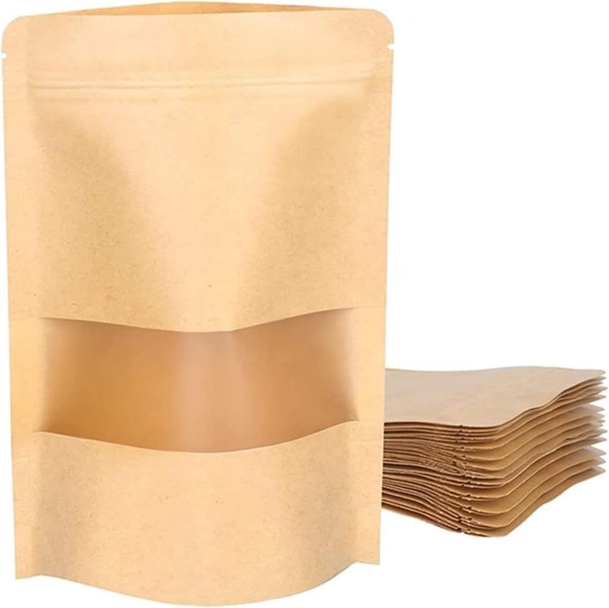 Kraft papier opbergzakken 50 stuks - Resealable stand-up zakken - Venster & zipper sluiting - ShopVlot