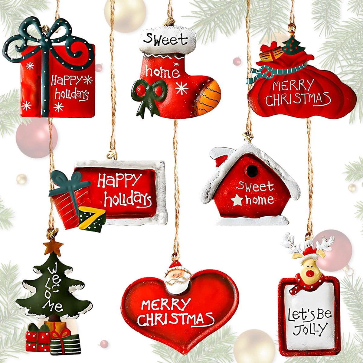 Kerstboomdecoratie set van 8 - nostalgische metalen kerstornamenten - traditionele charme - ShopVlot