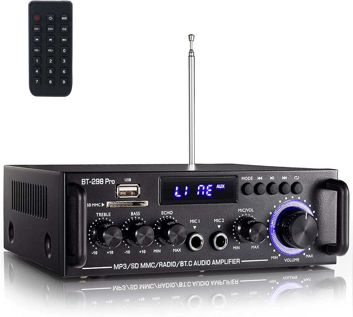 Mini versterker 2-kanaals - Bluetooth ontvanger - 500W max vermogen - ideaal voor karaoke en thuisbioscoop - ShopVlot
