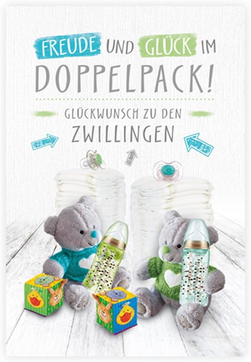 Geboortekaart tweelingen - DIN A6 - uitklapkaart met envelop - unieke babykaart voor de geboorte - ShopVlot