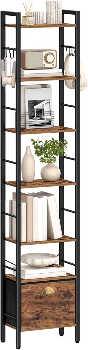 Hzuaneri boekenkast, 7 verticale vakken met 1 inklapbare, 198,8 cm
