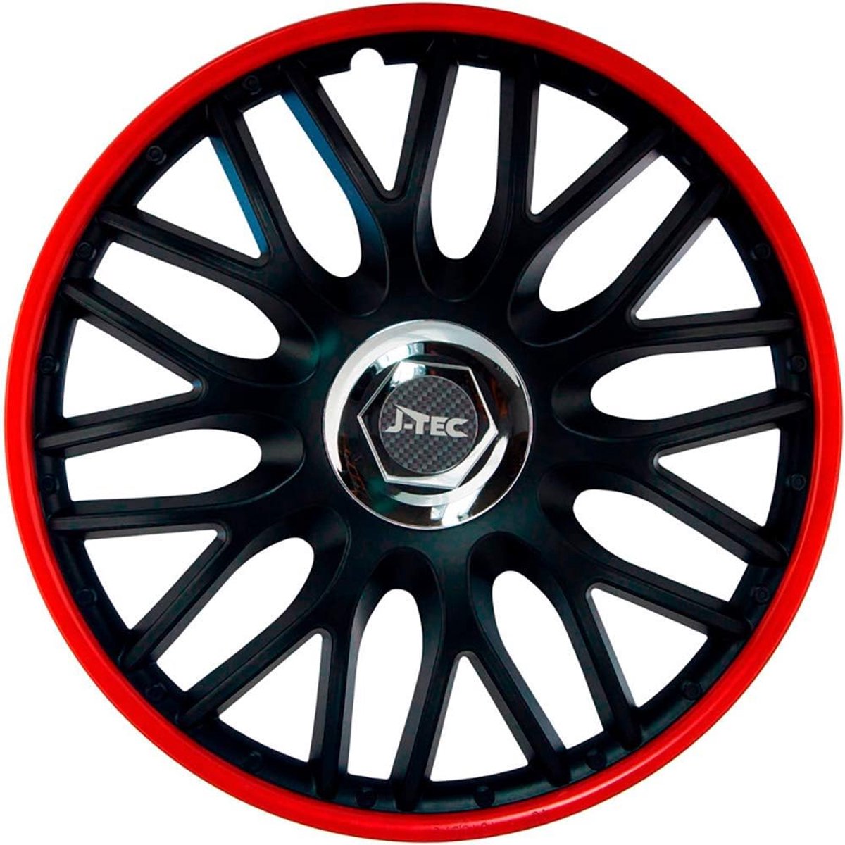 SnelShoppen - 4-delige J-Tec Wieldecoratie Set 14-inch Zwart/Rood met Chroomring - ABS Kunststof - Auto Accessoires