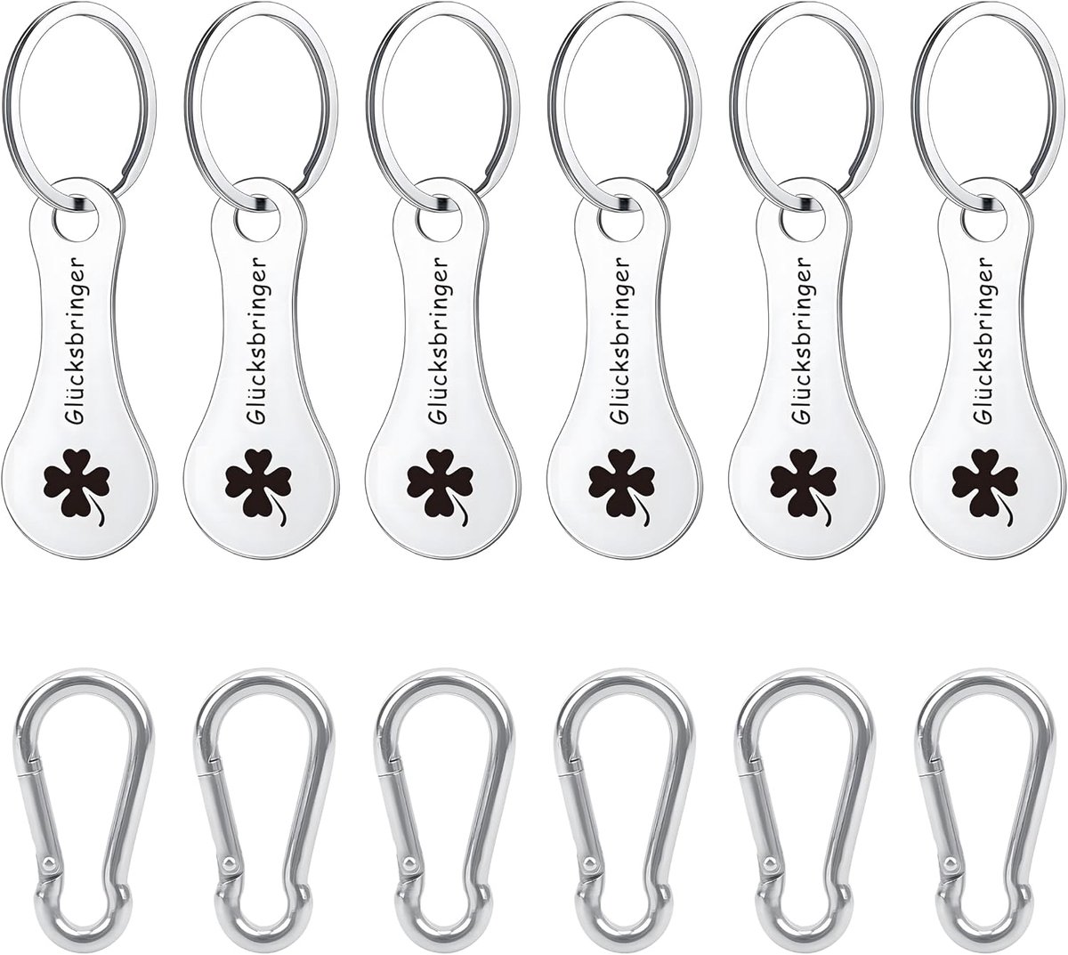 Winkelwagentje Munten Set van 6 - Sleutelhanger met Carabiners - Metaal Gelukscharms - Handig voor Shopping - ShopVlot