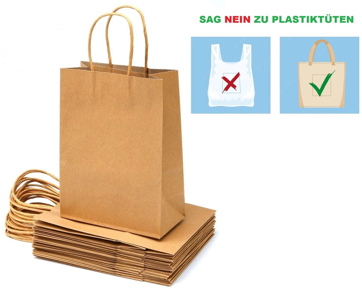 Papieren zakken 24 x 20 x 8 cm - kraftpapier met handvat - ideaal voor popcorn en cadeauzakjes - ShopVlot