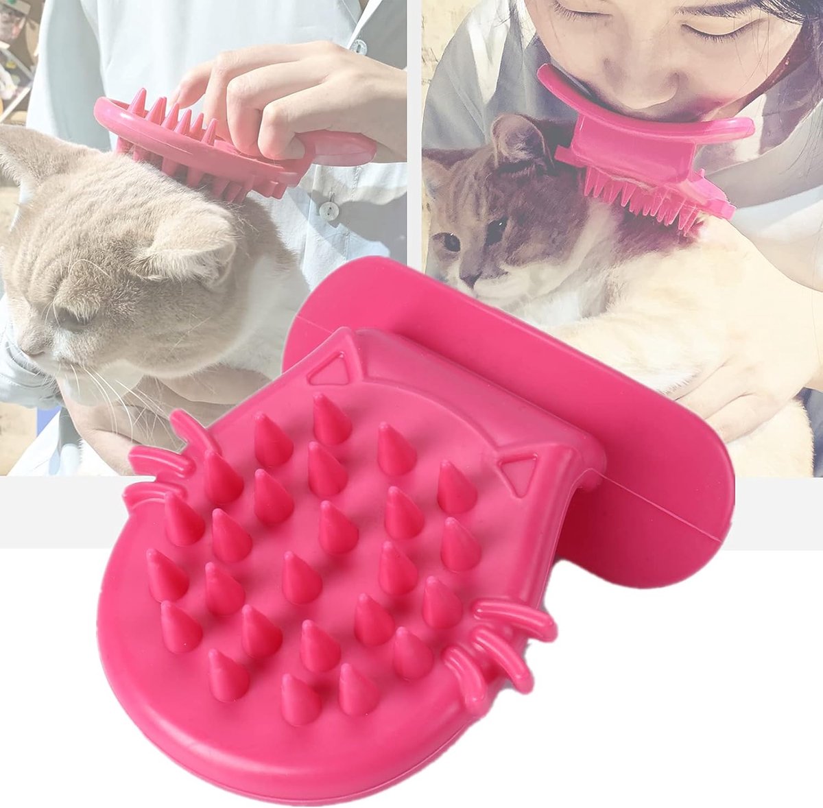 Claoner Kattenborstel met likfunctie - Zacht siliconen tongvormig - Imiteert moederkat - Massage en ontklitten - Voor katten kleine honden - Rood