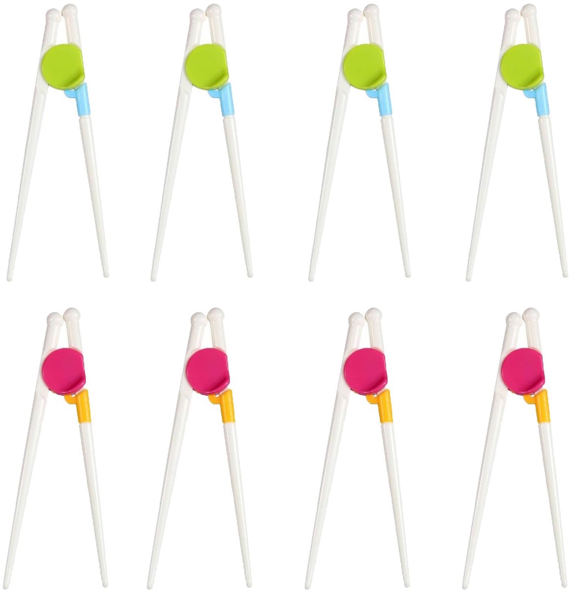 Eetstokjes set van 8 - herbruikbaar met siliconen handgrepen - geschikt voor beginners en kinderen - ShopVlot