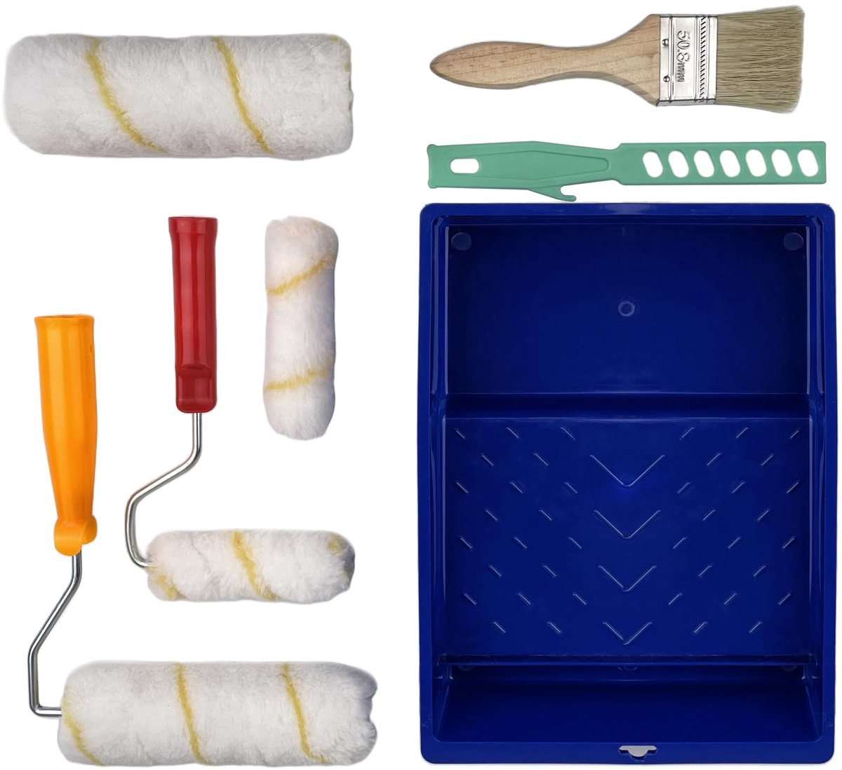 Verfrollerset 9-delig - met kleurbak van 17,8 cm - inclusief kwast en sponsrollen - ideaal voor schilderen en renovatie - ShopVlot