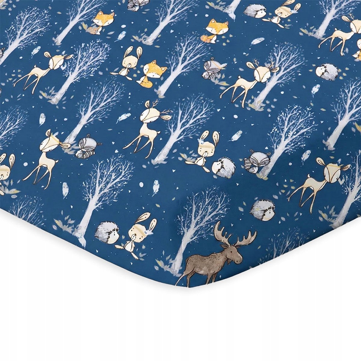 Hoeslaken 80x180 cm met elastiek, 100% katoen, bosdieren