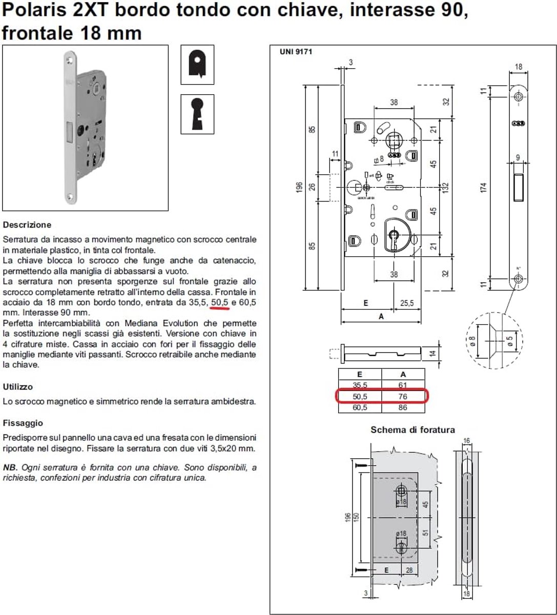 Magnetic lock Polaris AGB with front 18 x 196 mm. (Inner 90 after 50, keyhole, matt chrome-plated) - ShopVlot
