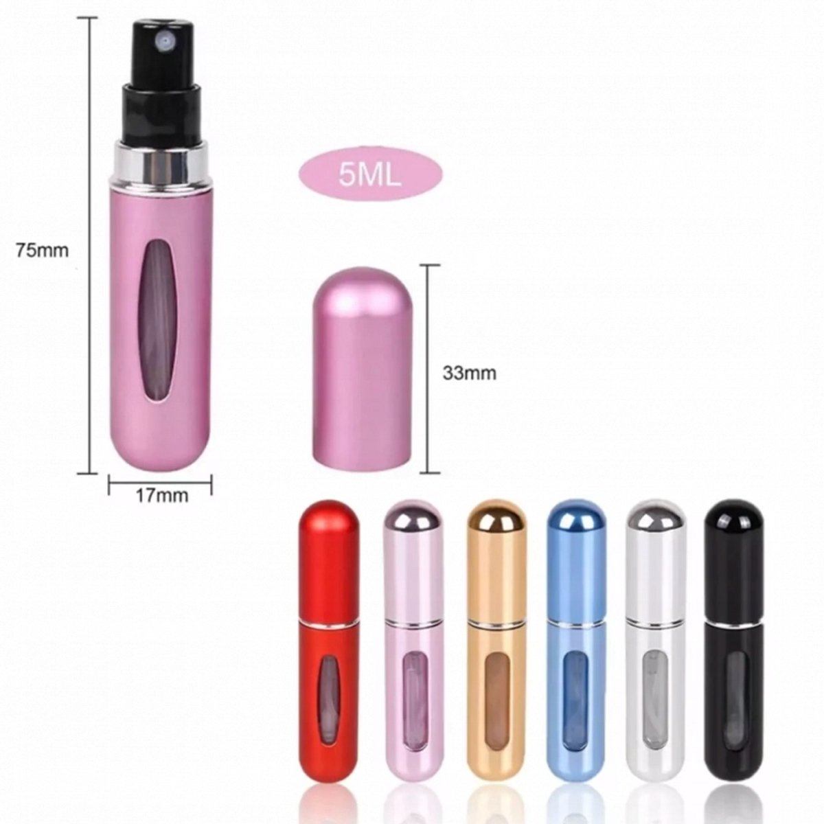 Reisverstuiver parfumflesje 5 ml - verkrijgbaar in verschillende kleuren