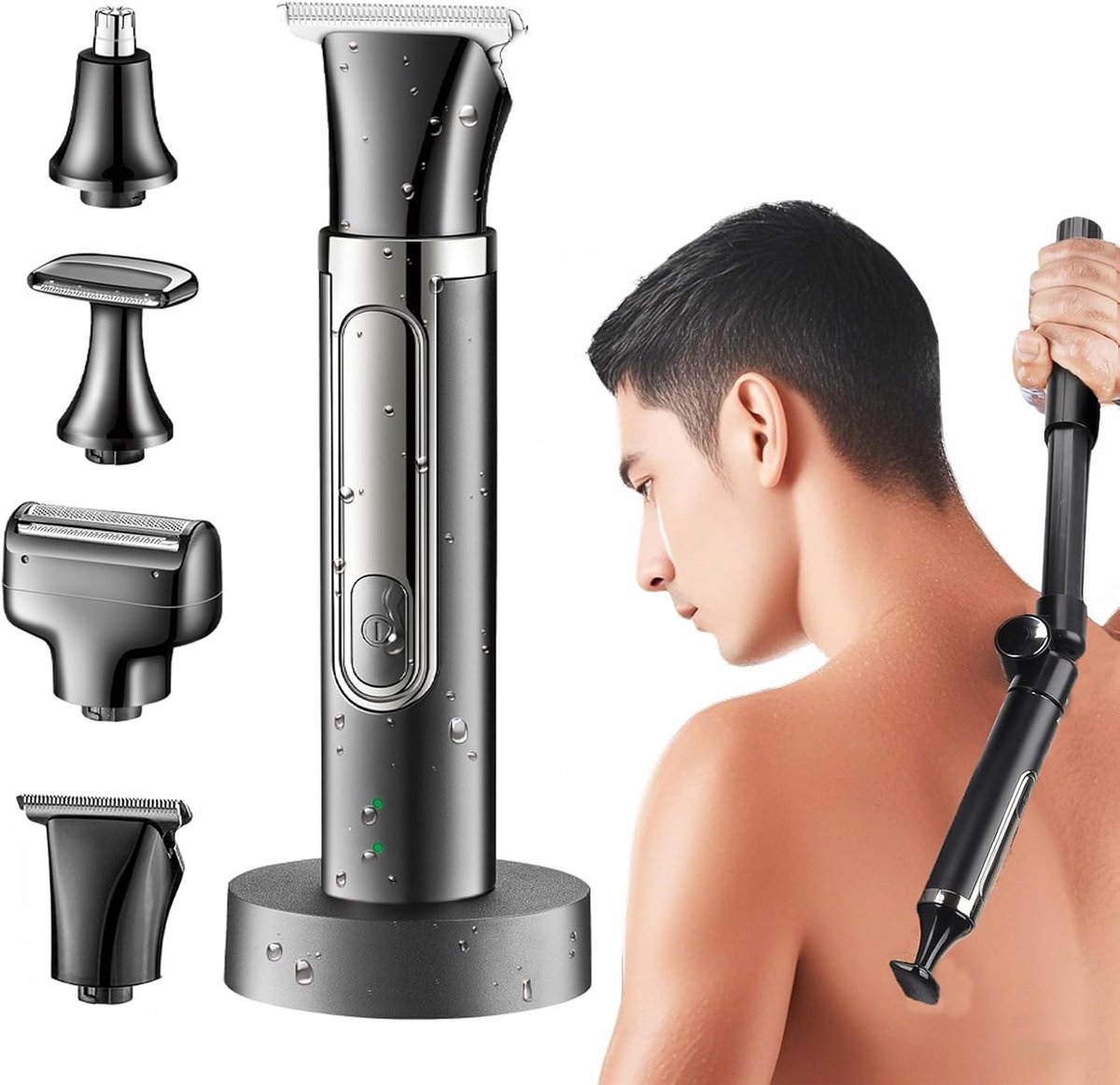 Thijox - iFCOW Rugscheerapparaat 4-in-1 Draadloos Scheerapparaat voor Lichaamsontharing, IPX6 Waterdicht, Met Versterkte Handgreep, Zwart, Inclusief T
