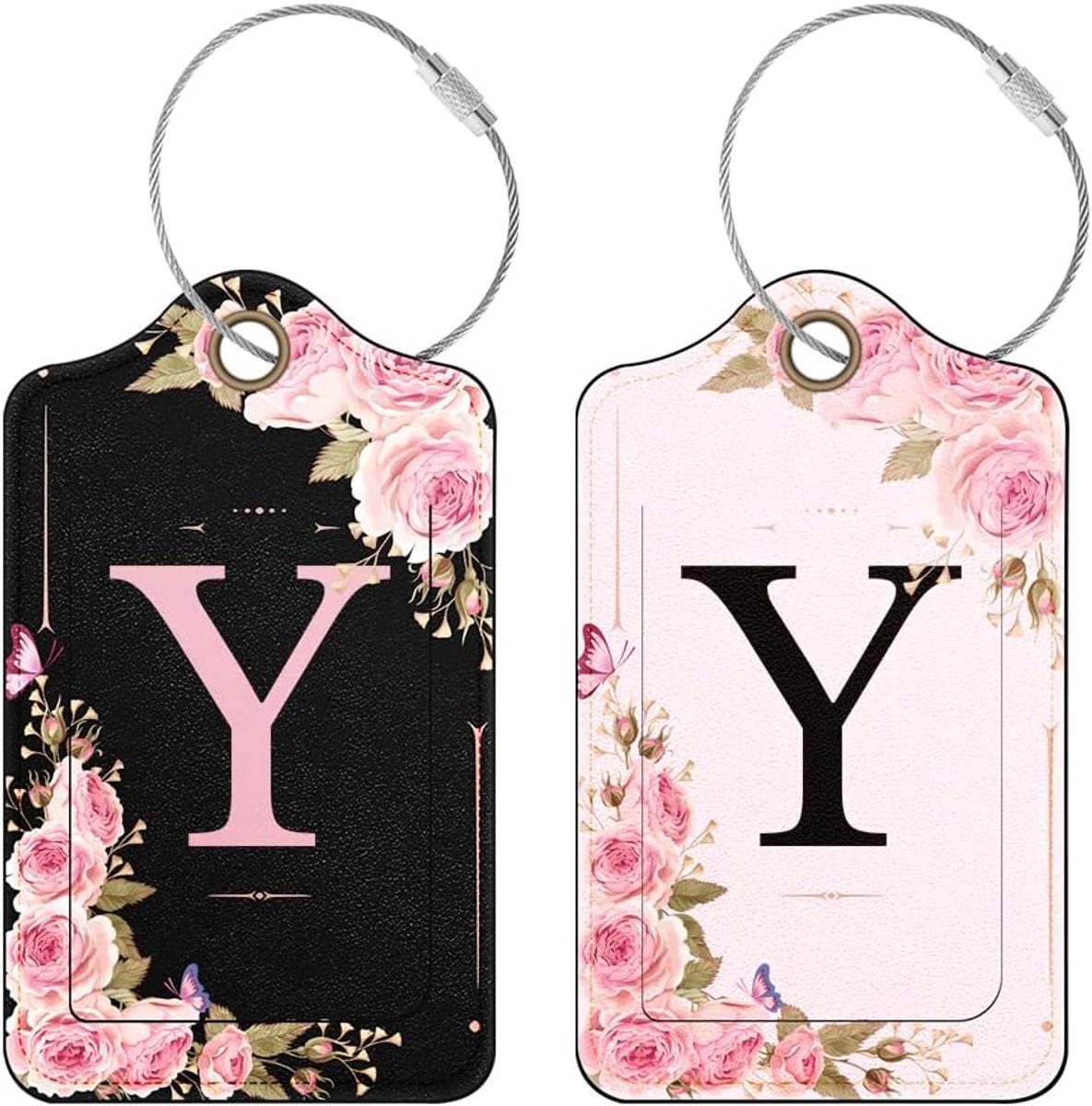 Luggage tags met initialen - PU leren kofferlabels - Bloemdesign - Eenvoudige herkenning - SnelShoppen