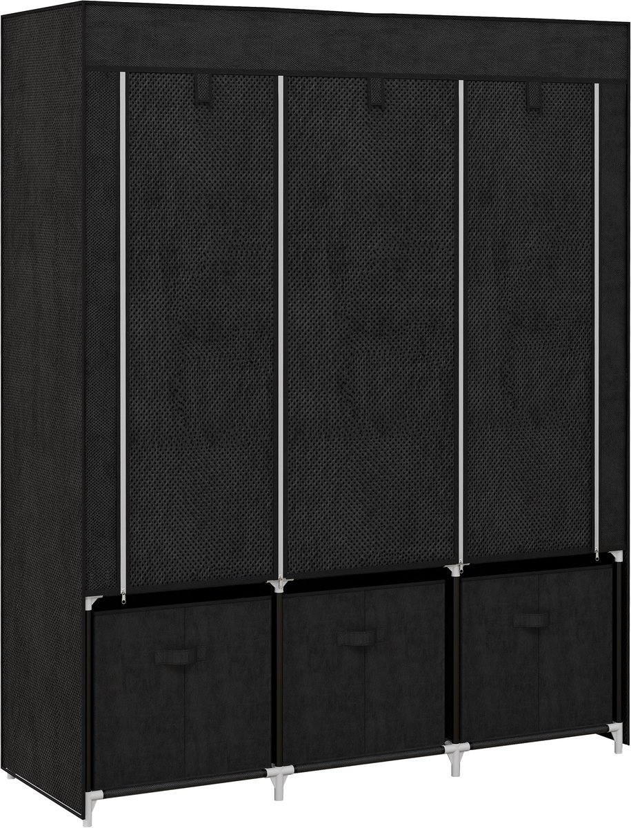 Kledingkast-Kledingkasten Slaapkamer-stoffen kast- -125 x 43 x 162.5 cm-Opvouwbaar- Stof met Metaal - zwart