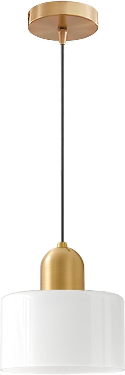 Hanglamp Glas Wit - Gouden Metalen Houder - E27 Fitting - Elegante Verlichting voor Keuken en Slaapkamer - SnelShoppen