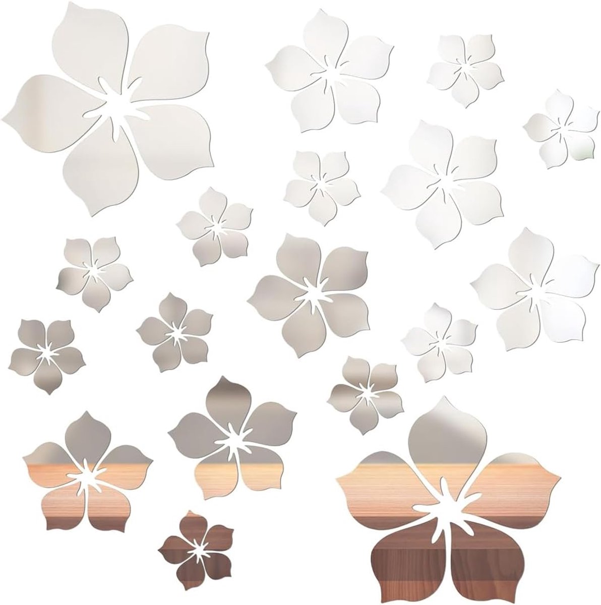 Wandstickers 18 Stuks Spiegel Wandstickers - DIY Kunst Wandstickers - Zilver - Voor Slaapkamer en Badkamer Decoratie - SnelShoppen