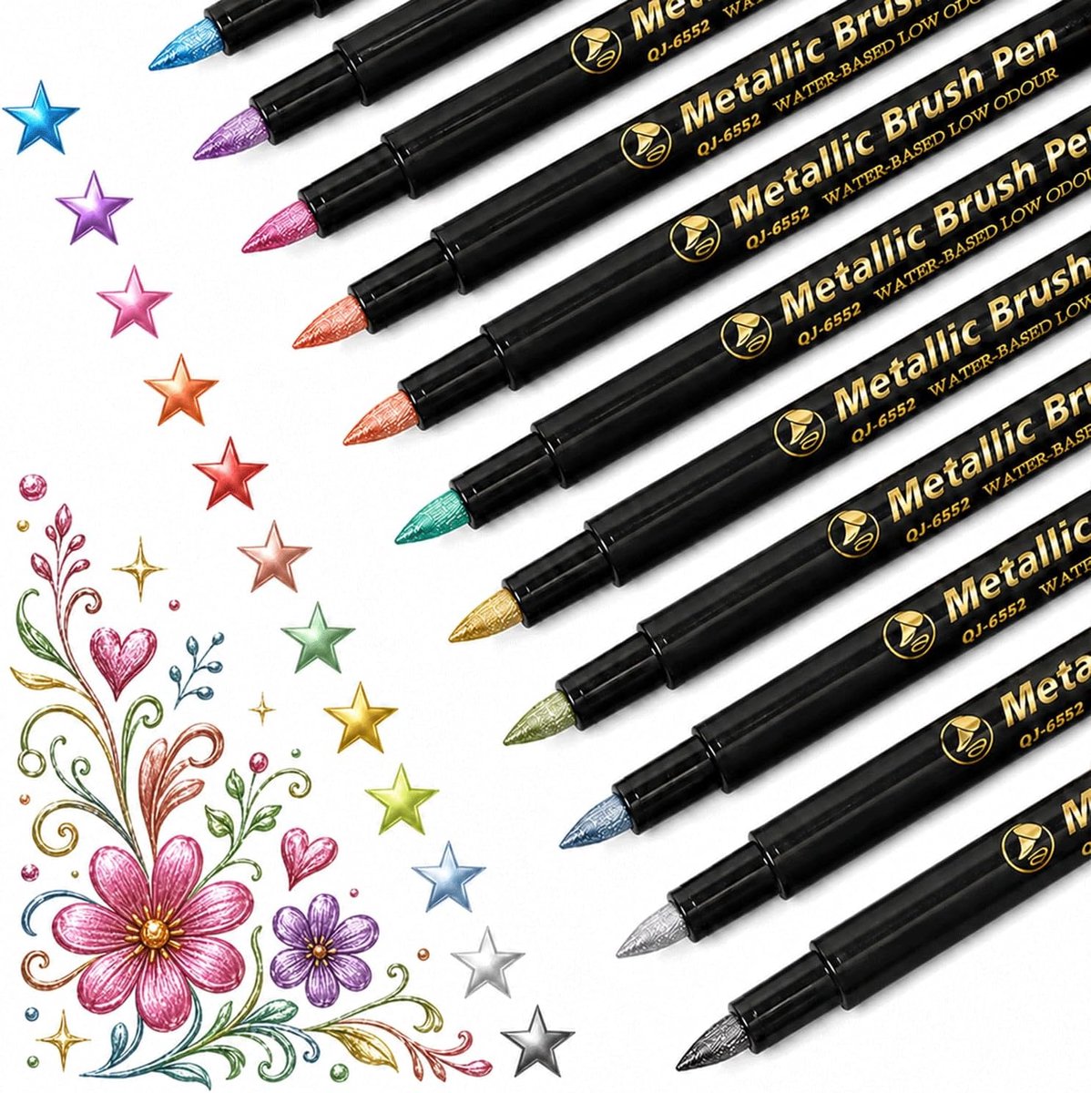 metallic stiften 12 kleuren - glitterstiften met penseelpunt - ideaal voor zwart papier - perfect voor handlettering - SnelShoppen
