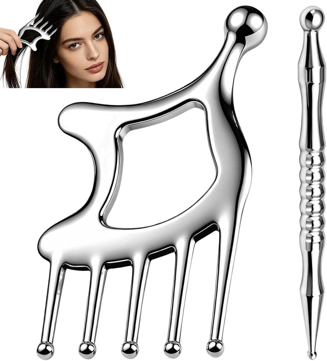 Hoofdmassager Set - RVS Gua Sha Kam - Acupressuurpen - Ontspanning voor hoofdmassage - SnelShoppen