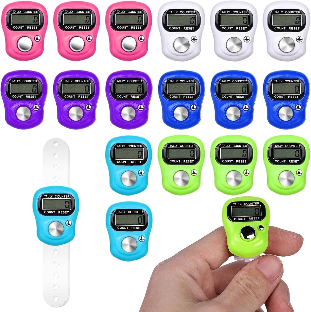 Vinger teller 18pcs - elektronisch en mechanisch - verstelbare ring - ideaal voor breien en sporten - SnelShoppen