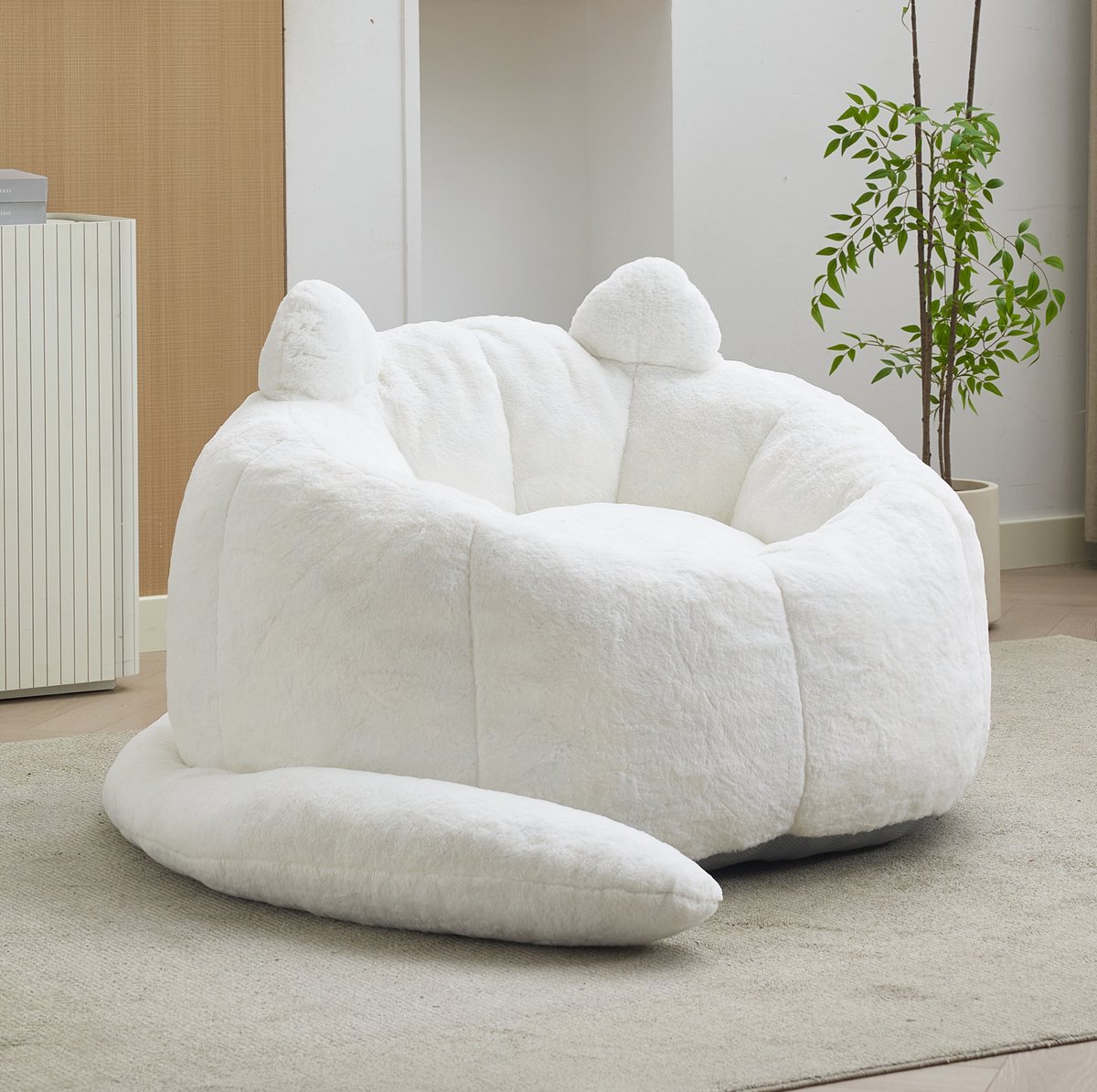 STILVORA Zitzak 48 X 48 X 37 Cm - Met Rugleuning En Zachte Schuimvulling - Voor Woonkamer En Slaapkamer - Pluche Wit