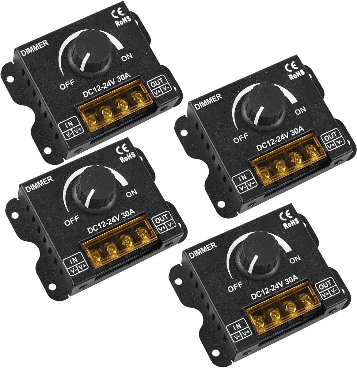 PWM led-dimmer 12 V/24 V DC - 30 A - set van 4 - helderheidsregelaar voor ledstrips - SnelShoppen