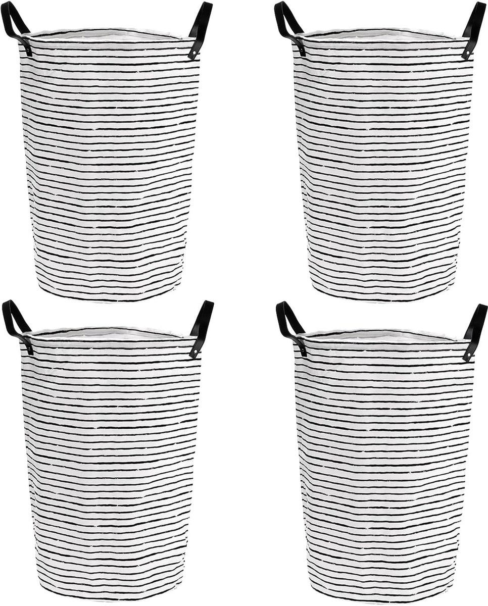 Wasmand 4 stuks - Vouwbare wasmanden 35 x 60 cm - Zwart-wit gestreept - Praktisch voor vuile was - SnelShoppen
