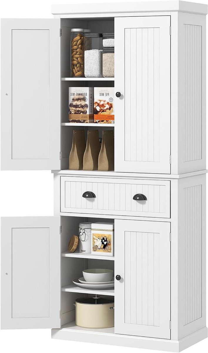 Keukenkast Opberger - Dressoir Kast - Keuken Organiseren - Verstelbare Planken - 762 x 402 x 183 cm - Wit