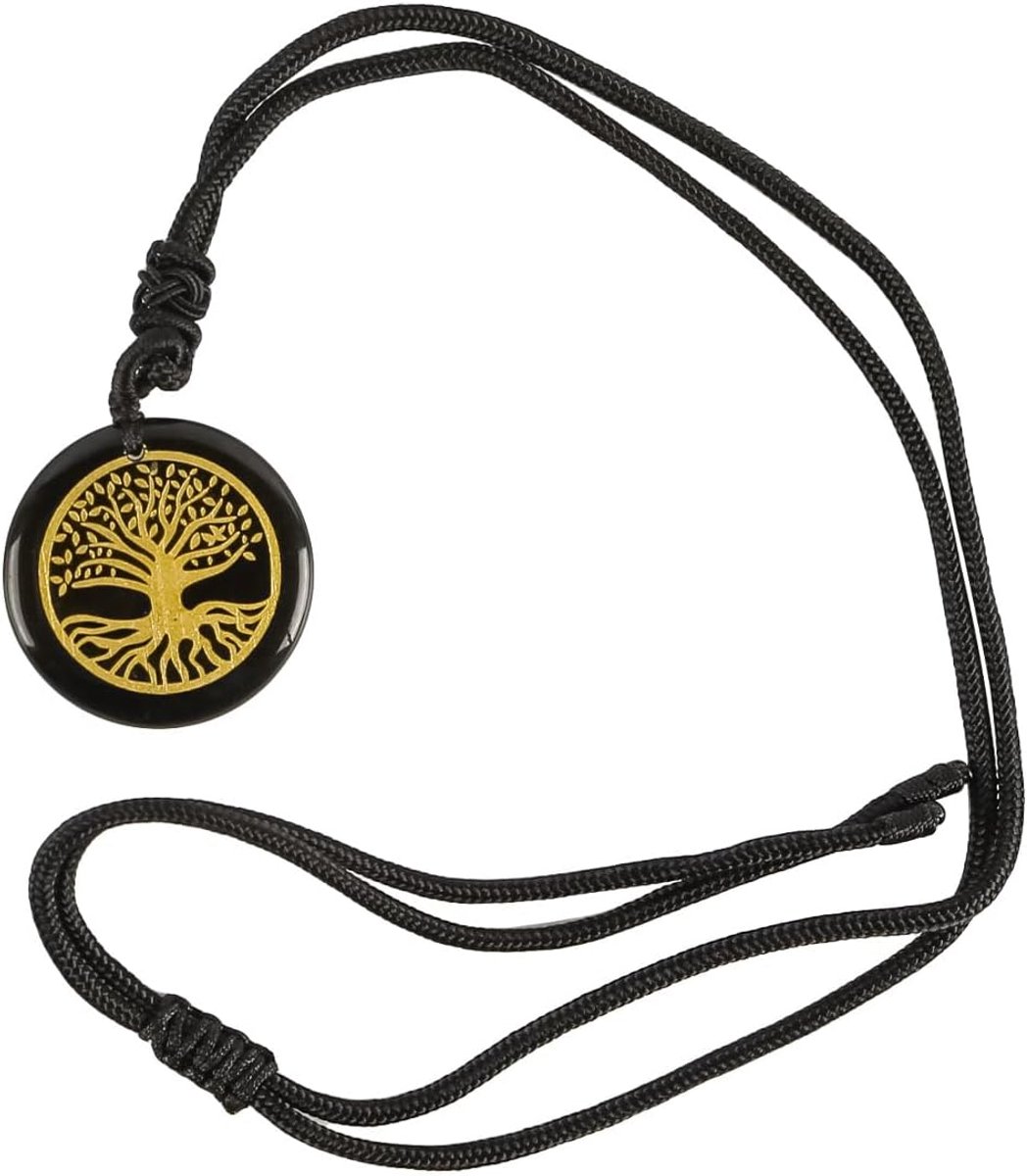 Hangers met obsidiaan steen - ronde talisman - Tree of Life symbool - ideaal voor yoga en meditatie - SnelShoppen