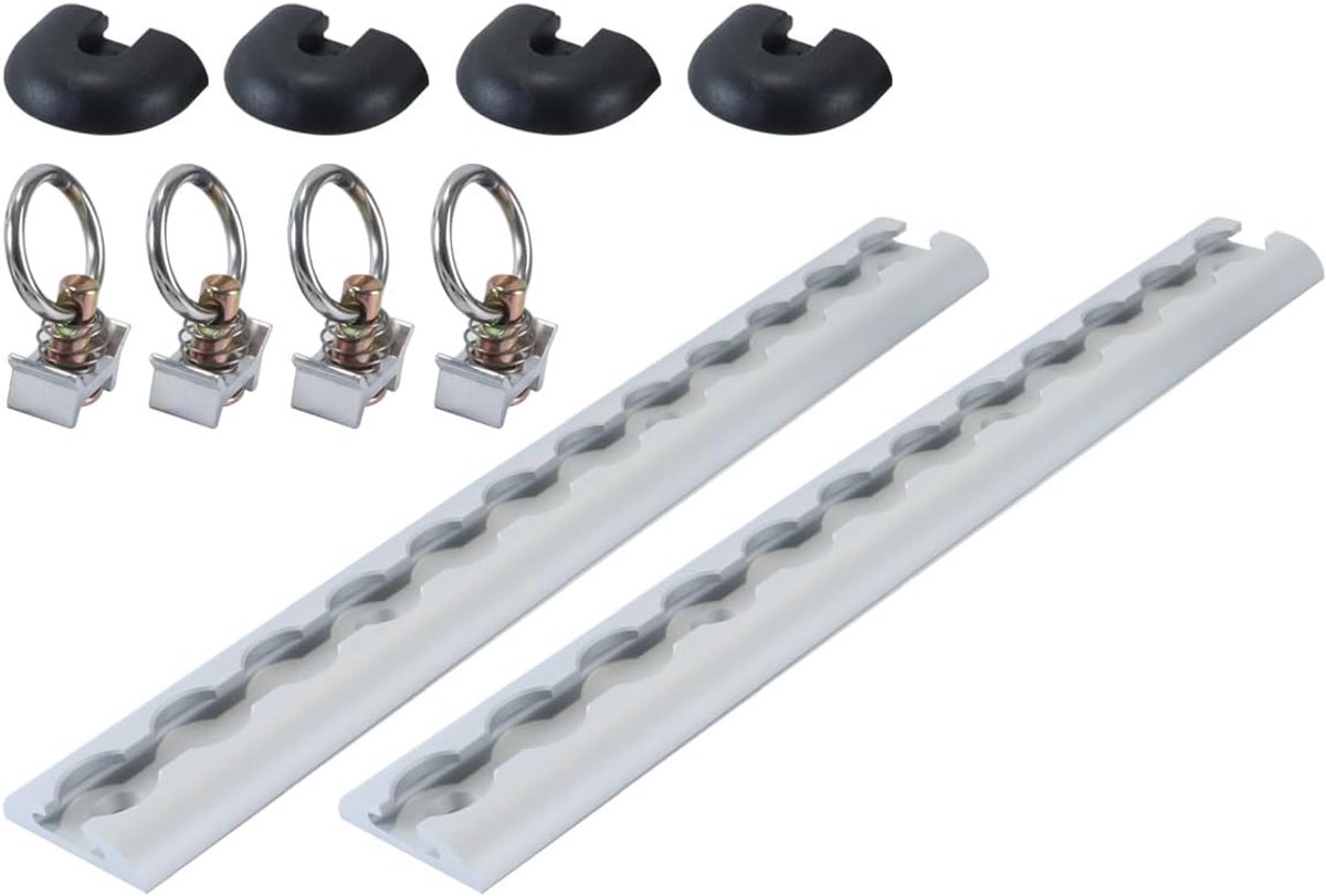 Aluminium vliegtuigrail set - 2x 0,3m - met 4 lashing ogen - ideaal voor het zekeren van ladingen - SnelShoppen