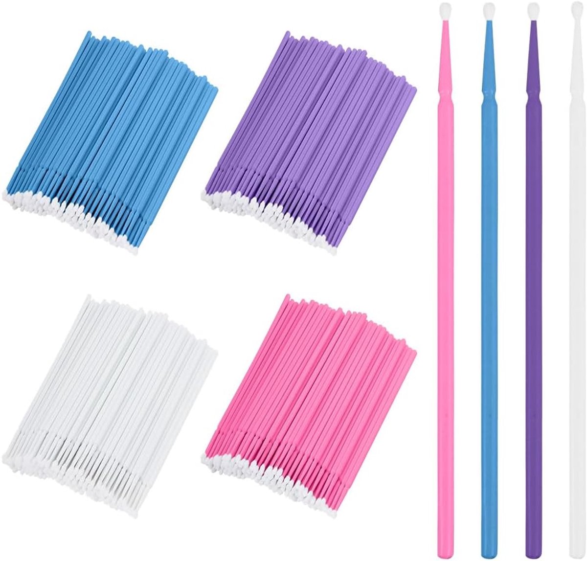 Micro Applicators 400 Stuks - Geel/Roze/Paarse/Blauwe - Ultra-fijne precisietips - Perfect voor wimperextensions - SnelShoppen