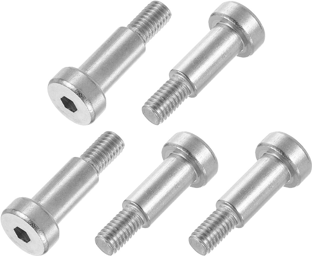 6 stuks 304 roestvrijstalen schouderbouten 8 mm schouderdiameter 16 mm schouderlengte M6 schroefdraad zeskant schouderbouten voor textiel-, hydraulische en spuitgietmachine-industrieën