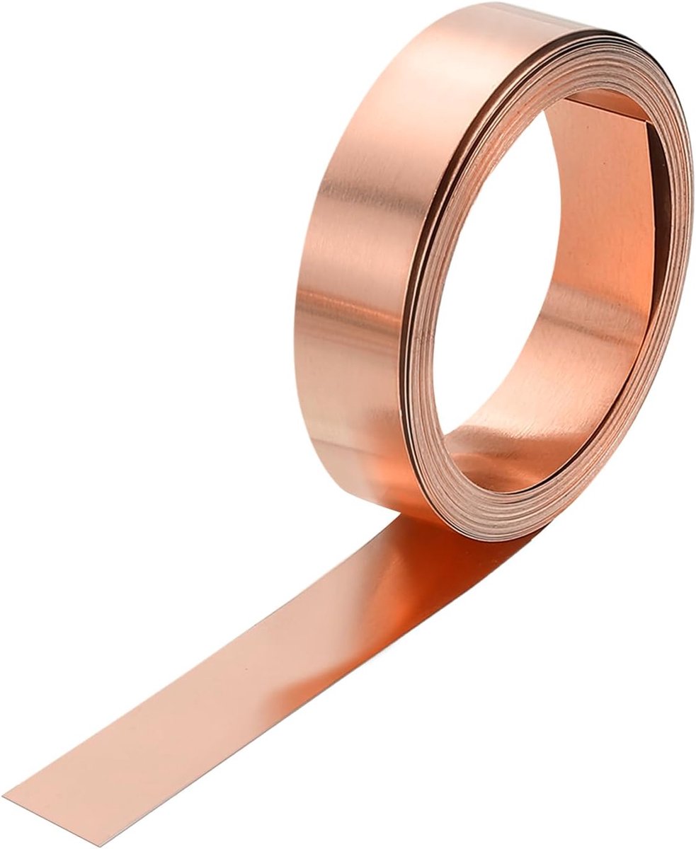 Koperfolie, 2500 mm x 10 mm x 0,5 mm, 0,4 inch x 8,2 ft 38 gauge 99,9% natuurlijke koperen band metalen plaat voor elektrische projecten, doe-het-zelf (meerdere maten)
