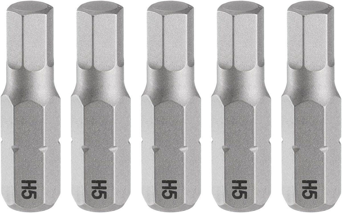 5 stuks H5.0 zeskantige schroevendraaierbit 1/4 inch zeskantige schacht 25 mm/1 inch lengte magnetische zeskantige zeskantige bits S2 staal schroevendraaierbit voor elektrische