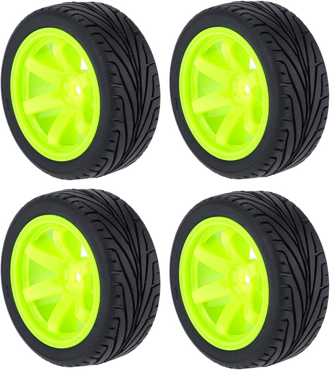 4 stuks 1:10 RC banden en kunststof wielen velgen voor 1/10 Traxxas HSP HPI Tamiya RC op de weg Touring Racing Drift auto (groen)