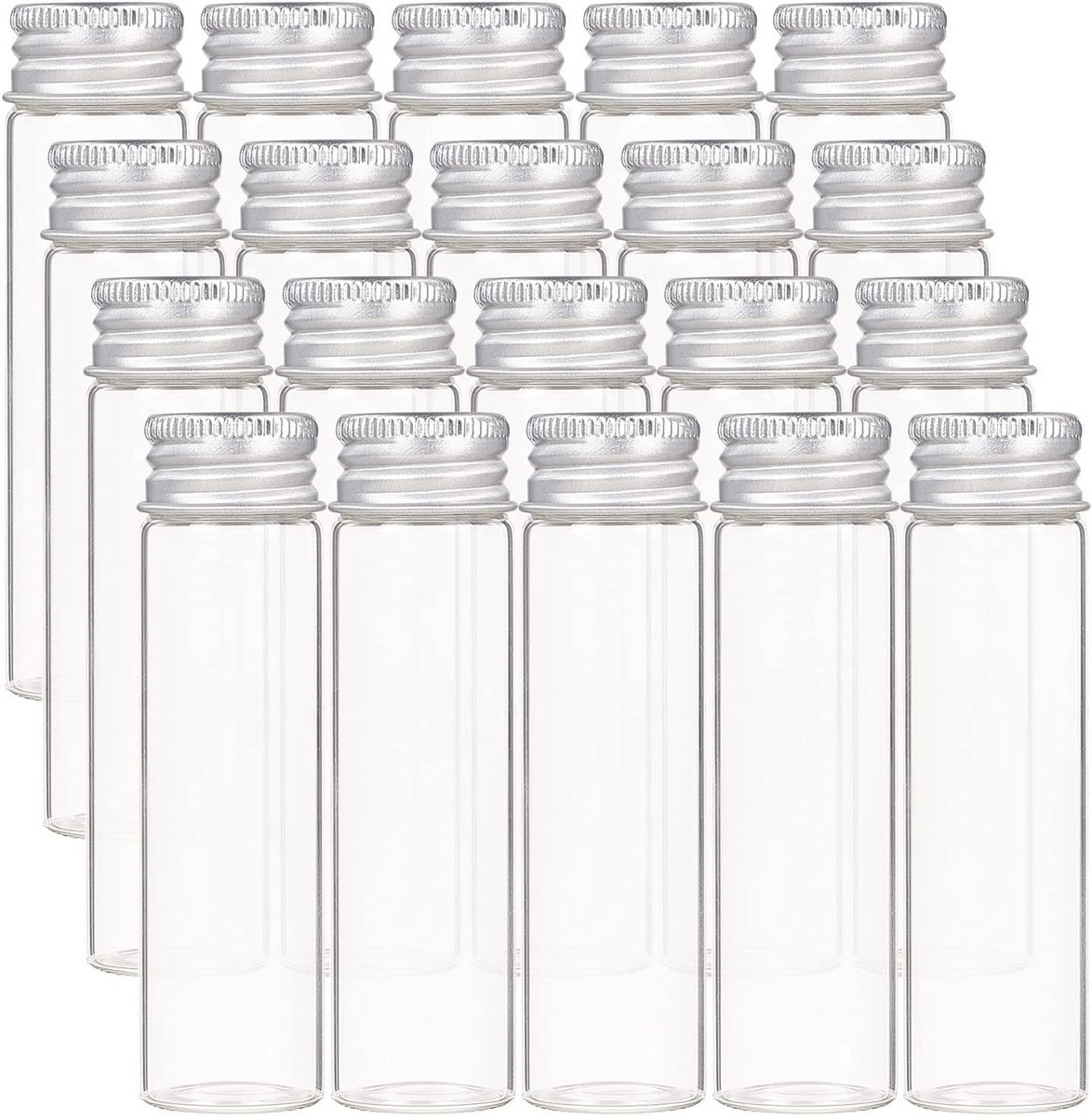 20 stuks, 20 ml, verzegelde glazen fles met schroeven, aluminium sluiting, transparante vloeistofmonsterfles voor pilpoeder ornamentflessen