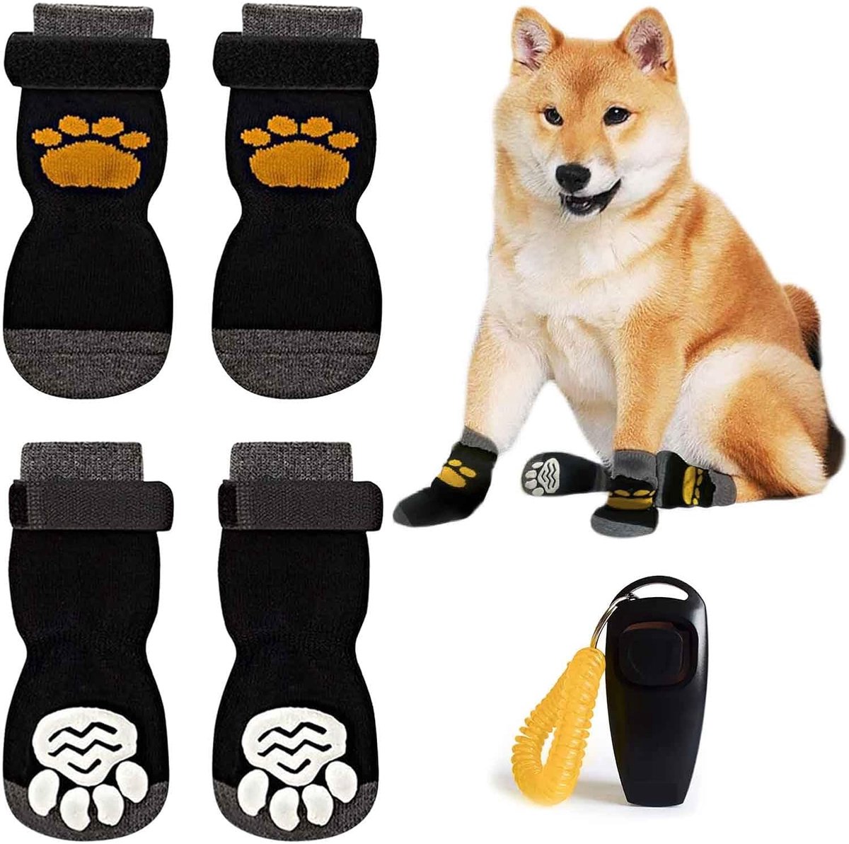 2 paar antislip hondensokken, verstelbare pootbeschermers met hondentrainingsfluitje, stop met likken huisdier klauwlaarzen waterdichte pantoffels wasbare schoenen voor puppy middelgrote hond