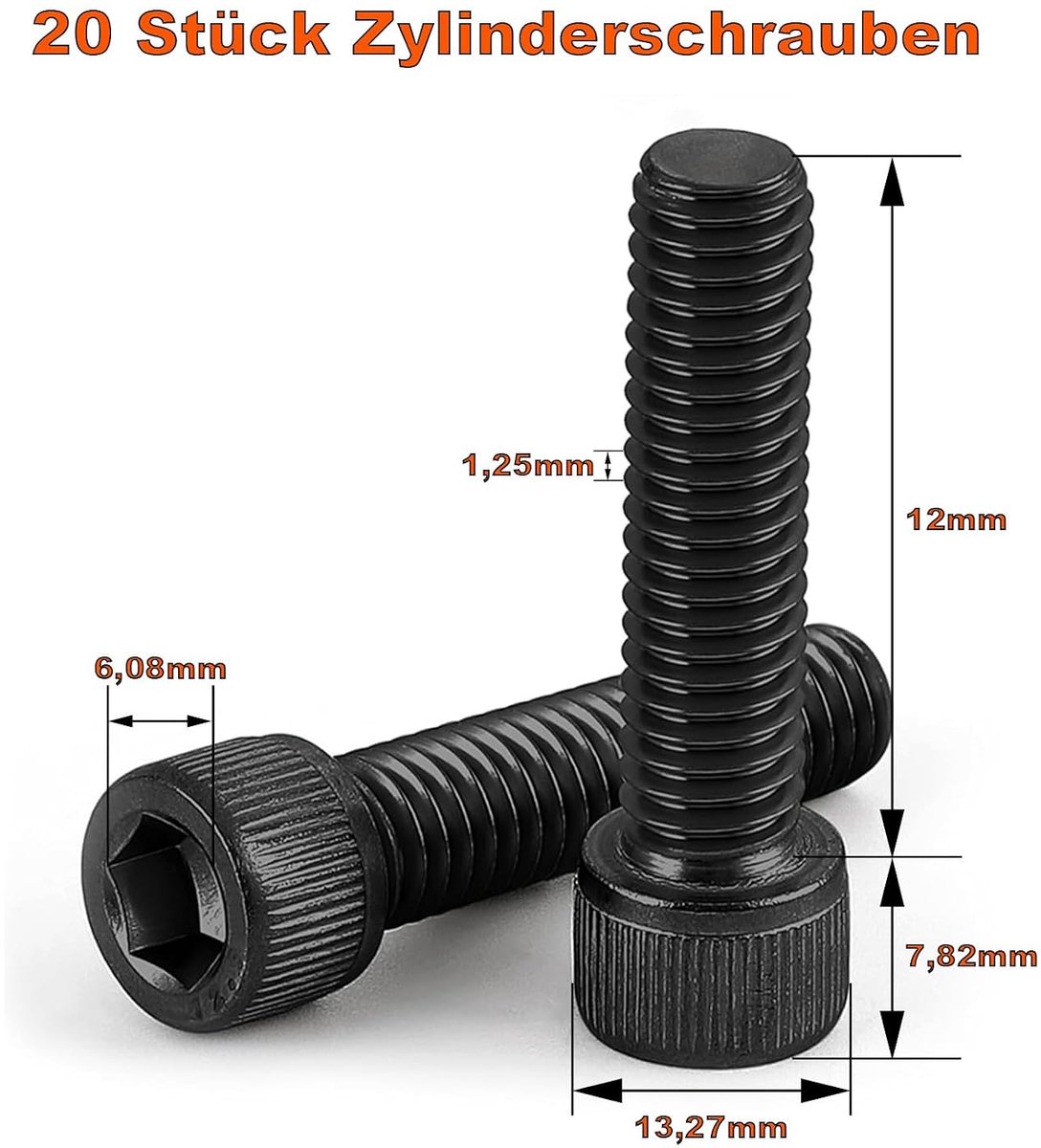 20 stuks M8 x 12 schroeven, cilinderschroeven, cilinderkopschroeven DIN 912 / ISO 4762, binnenzeskant, zwart oxide, volledige schroefdraad gelegeerd staal met binnenzeskantsluiting
