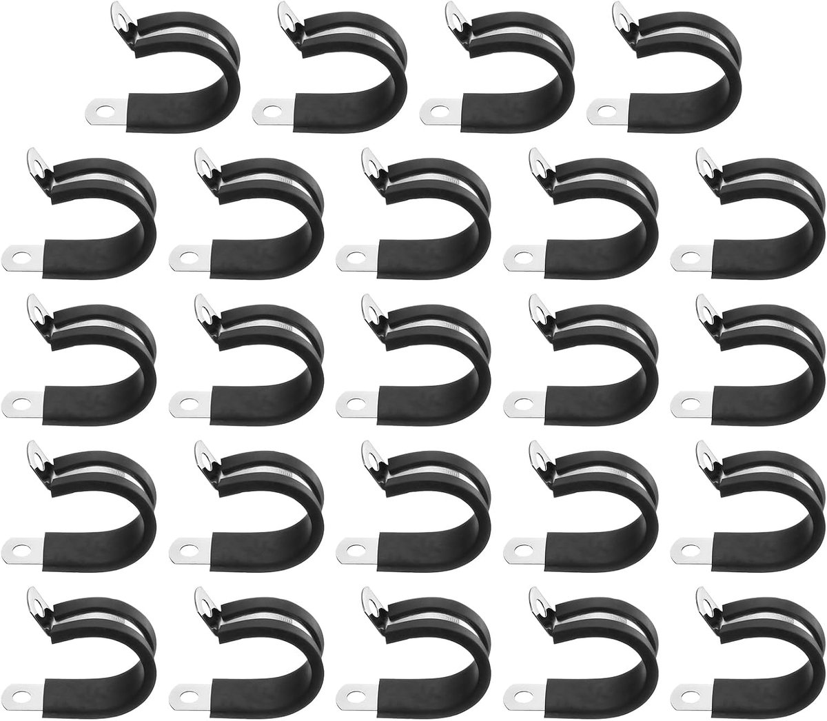 24 stuks 24 mm (15/16 inch) kabelklem, 304 roestvrij staal, bekleed met rubber, geïsoleerd, R-buis voor lijnen, buisleiding, draad, installatie, zwart