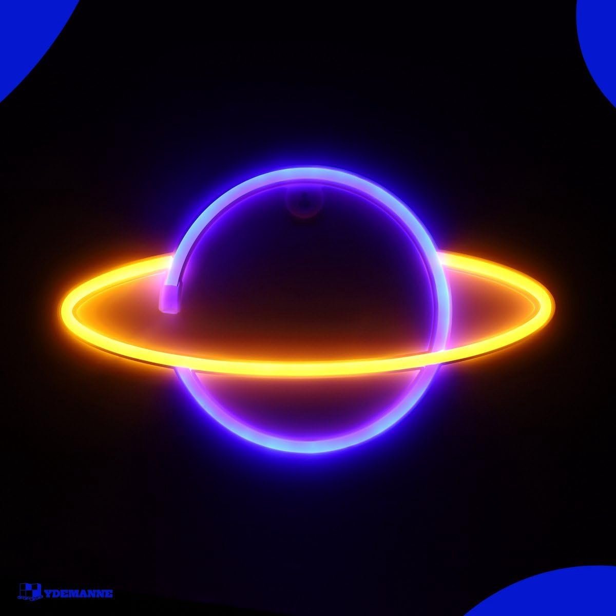 Neon Lamp - Planeet Blauw/Geel - Incl. 3 Batterijen - Neon Verlichting - Unieke Sfeer - SnelShoppen