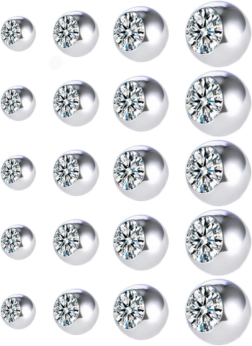 32 stuks piercing ballen 16G 14G roestvrij staal zilver vervanging schroef ballen 3/4/5/6mm voor lip neus helix tong buik piercing sieraden