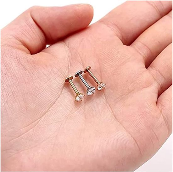 16g CZ Labret Kraakbeen Tragus Monroe Lip Neus Helix Diamant Studs Oorbellen voor Vrouwen Mannen Meisjes Jongens Rvs Cubic Zirconia Piercing Sieraden 1.2*8 2mm 3mm 4mm 5mm 4 Paar Set, Metaal, Kubieke zirkonia — afbeelding 4