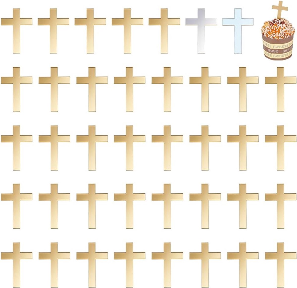 48 stuks acryl kruis taart charme 50 x 34 mm gouden spiegel acryl kruis taart plectrums doop taarten toppers kruising cupcake toppers voor verjaardag bruiloft feest religie viering