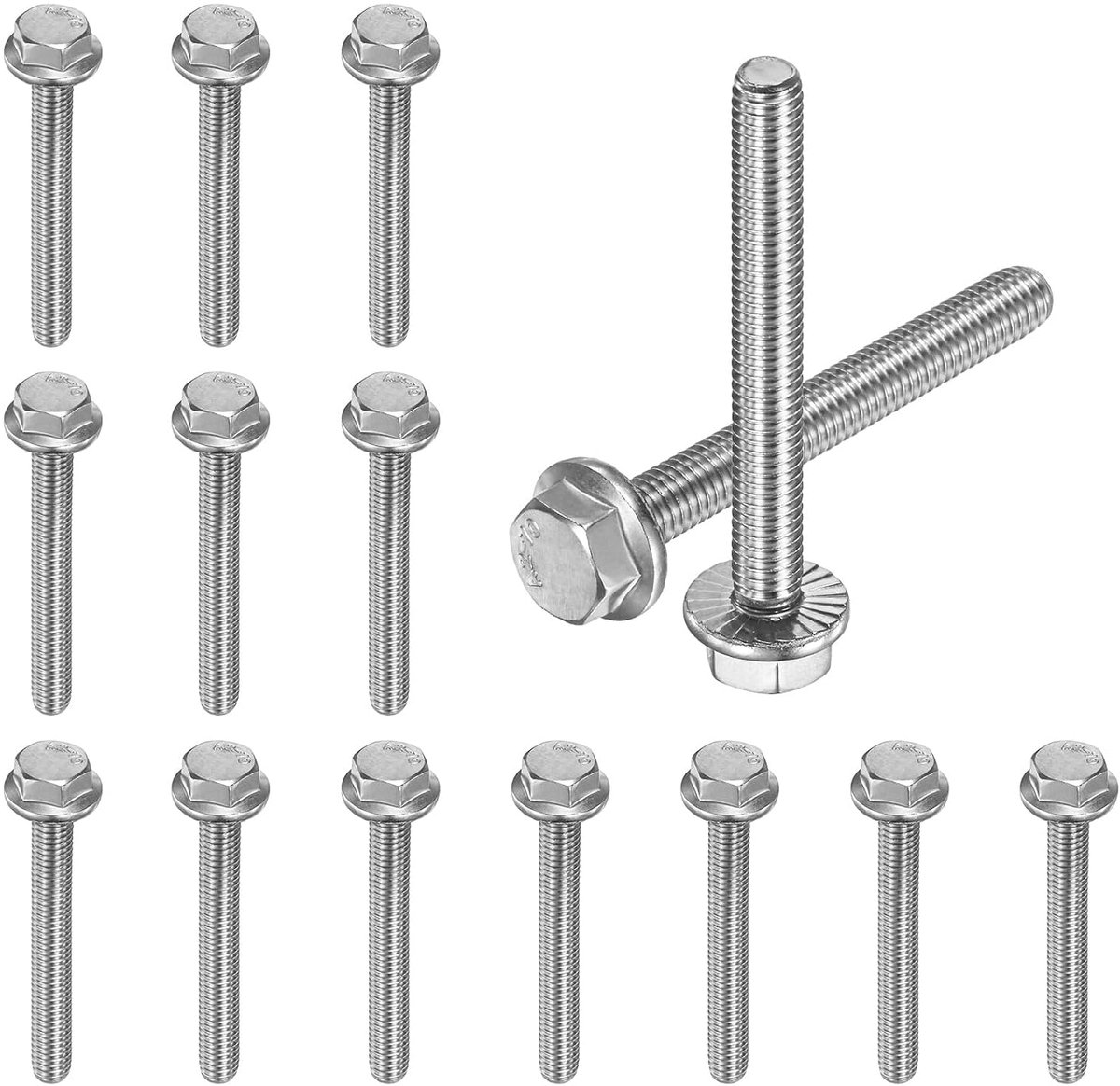 Zeskantbouten met kraag, M6 x 50 mm, 304 staal, externe zeskantschroeven, metrische schroeven, volledige schroefdraad voor [zilveren toon]