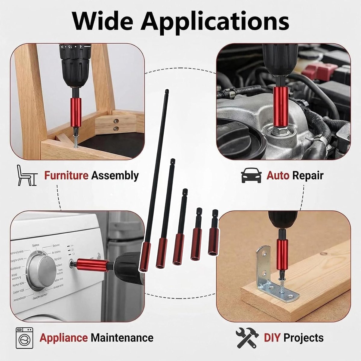 5 stuks magnetische bithouders 1/4 inch zeskantschacht bitverlengingen schaalbare magnetische schroevendraaierhouders voor boorbits voor doe-het-zelf en huishoudelijke reparaties