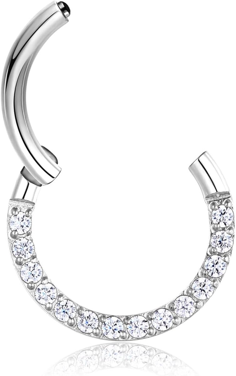16 g 18 g septum piercing goud/roségoud/zwart/veelkleurig/staalkleur scharnier segment clicker daith piercing CZ+chirurgisch staal conch tragus rook 6 mm 8 mm 10 mm