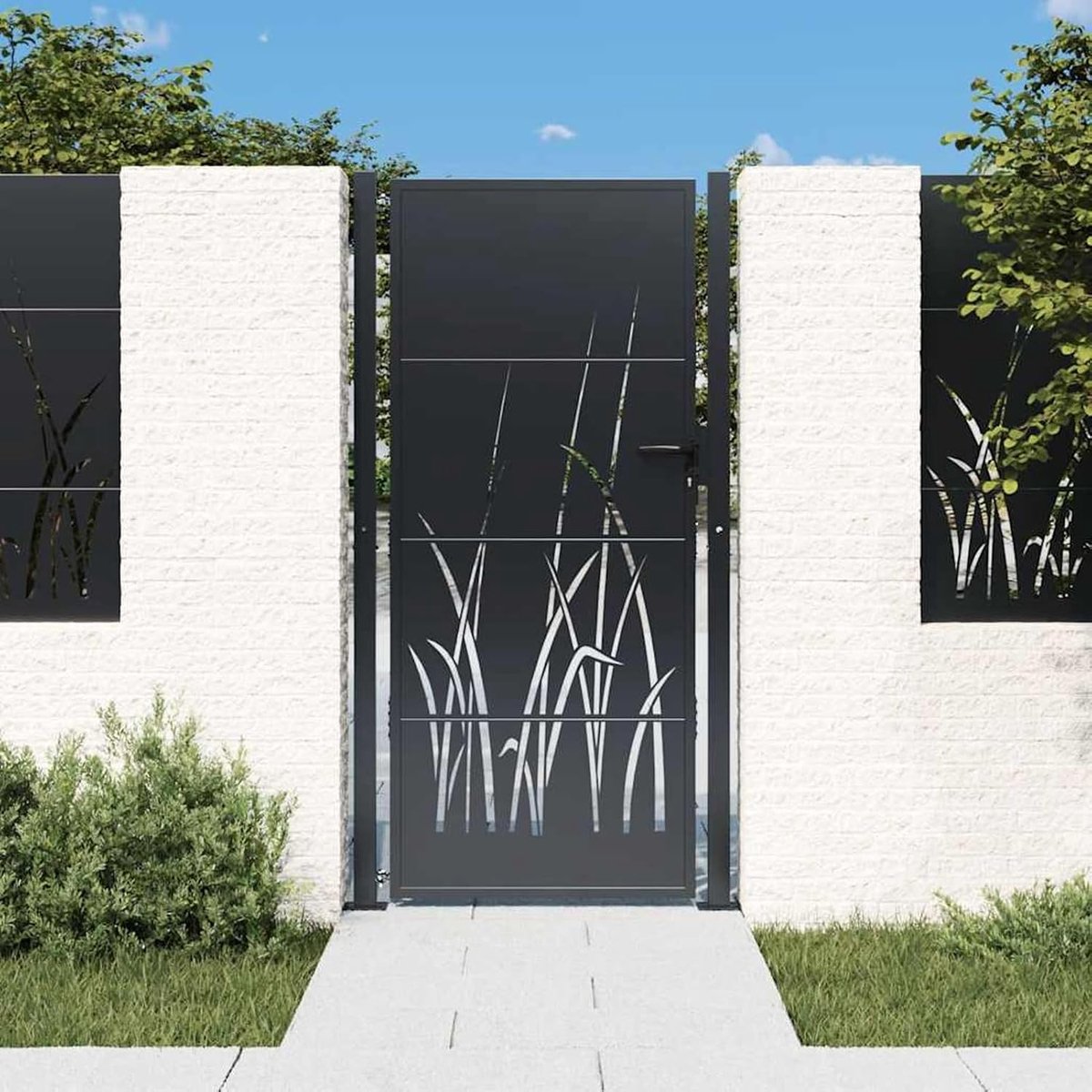 Antraciet, 100 x 200 cm, staal met gras-design, verzinkt en gepoedercoat, afsluitbaar, voor tuin en terras