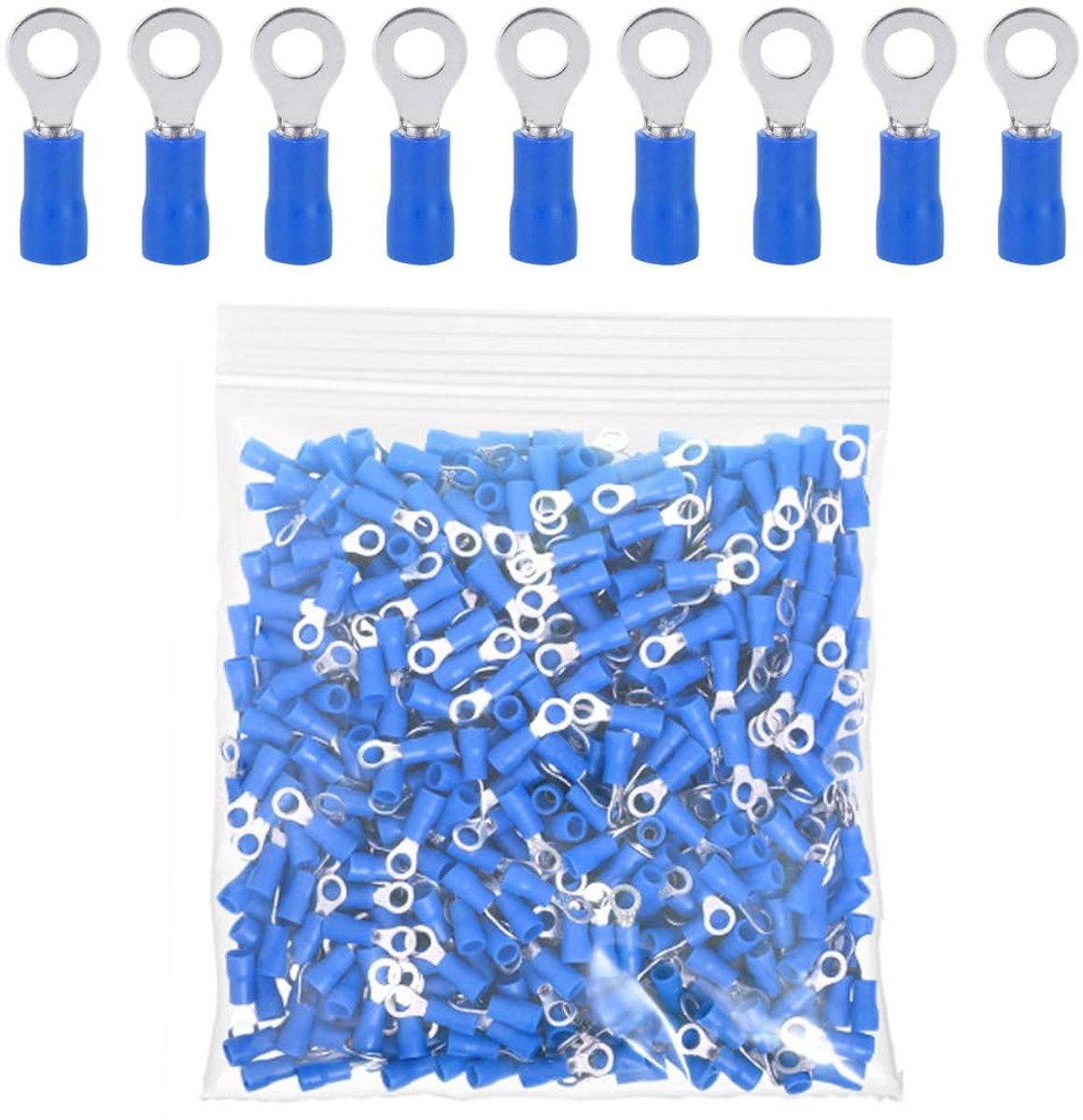 100 Stuks M5 Ringkabelschoenen Koper Kabelverbinders 5,3mm Gatring Kabelschoenen 14-16AWG Geïsoleerde Elektrische Aansluitklemmen Draad knelverbindingen Connectoren