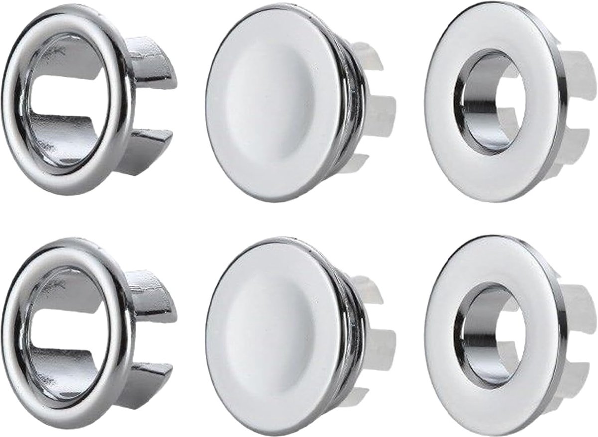 6 stuks gootsteenoverloophoes, metalen gootsteenoverloopkappen, Sin-k overflo-w ring, ronde afvoermontage, voor keuken, badkamer, wastafel, vaatwasser, gootstenen, voor Sin-k gaten met opening van 22